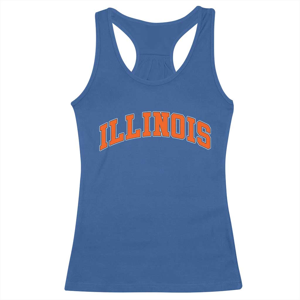 Illinois Sports Fan Racerback Tank Top Vintage Orange Blue Throwback Text IL State