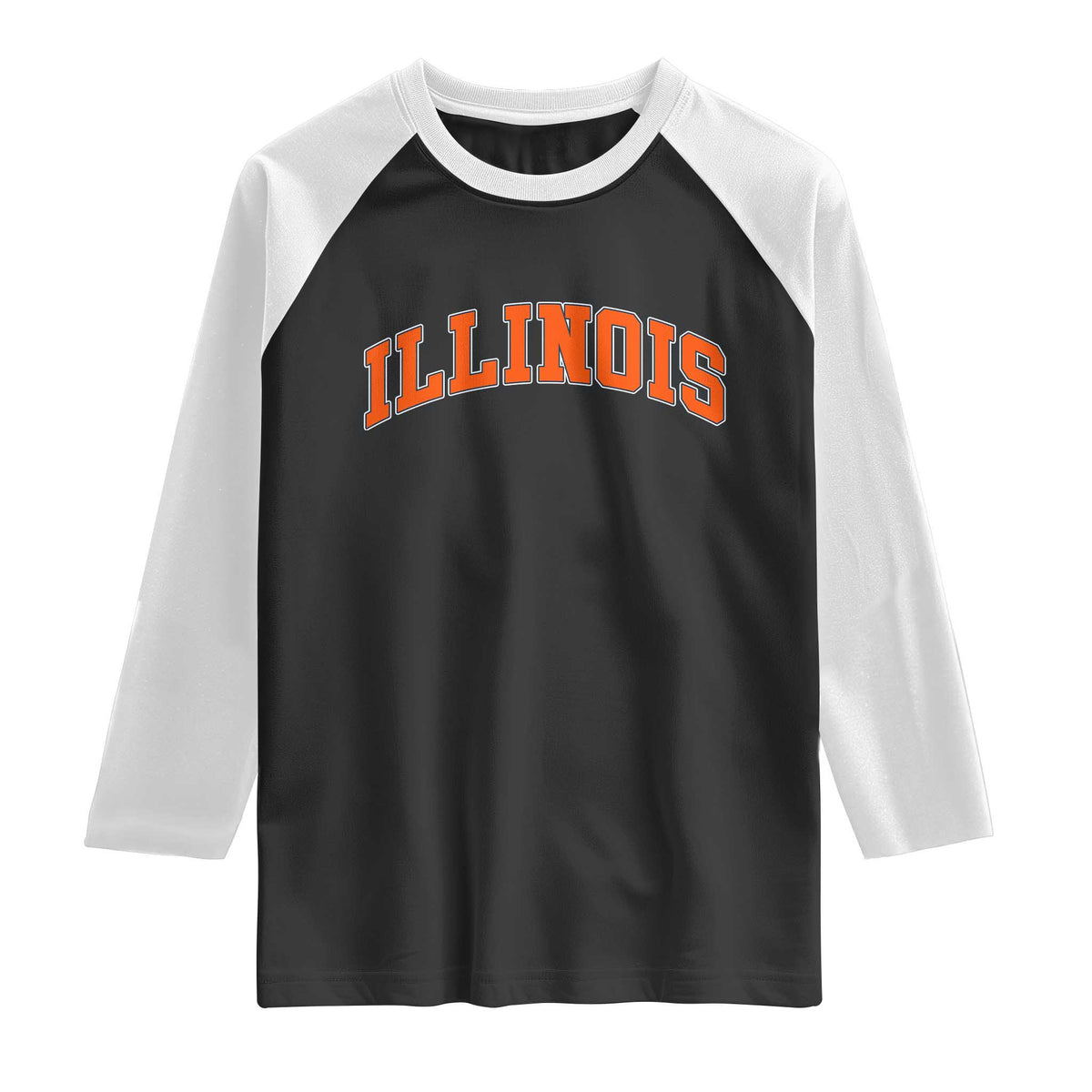 Illinois Sports Fan Raglan Shirt Vintage Orange Blue Throwback Text IL State