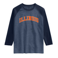 Illinois Sports Fan Raglan Shirt Vintage Orange Blue Throwback Text IL State