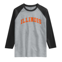 Illinois Sports Fan Raglan Shirt Vintage Orange Blue Throwback Text IL State
