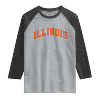 Illinois Sports Fan Raglan Shirt Vintage Orange Blue Throwback Text IL State