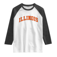 Illinois Sports Fan Raglan Shirt Vintage Orange Blue Throwback Text IL State