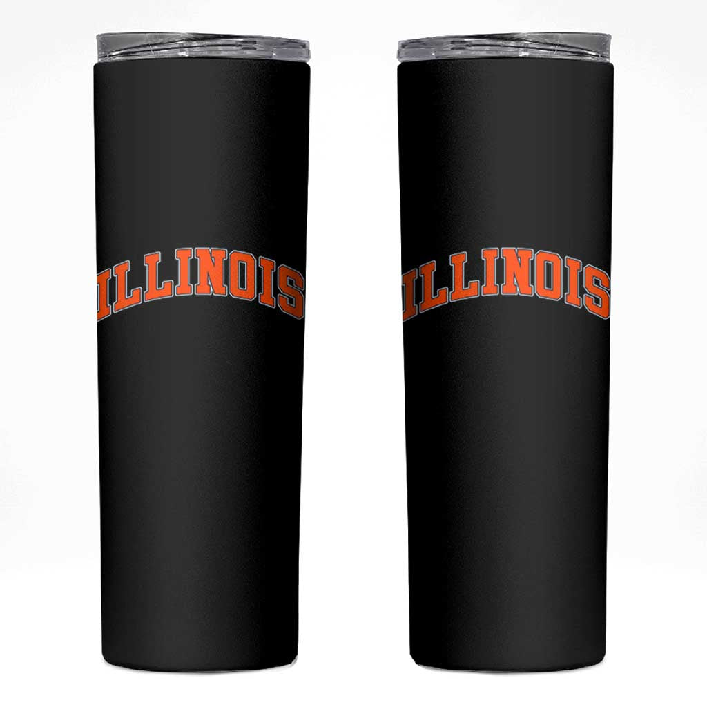 Illinois Sports Fan Skinny Tumbler Vintage Orange Blue Throwback Text IL State