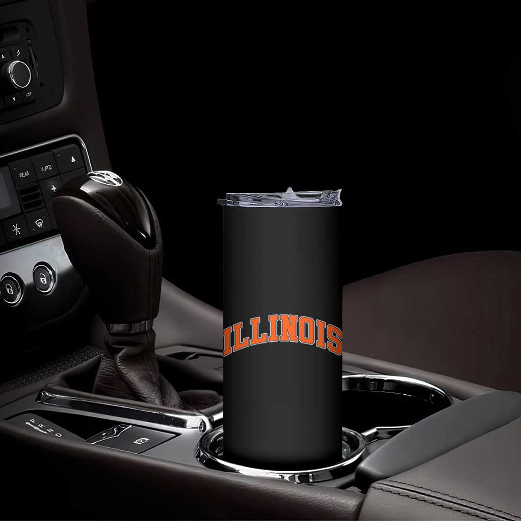Illinois Sports Fan Skinny Tumbler Vintage Orange Blue Throwback Text IL State