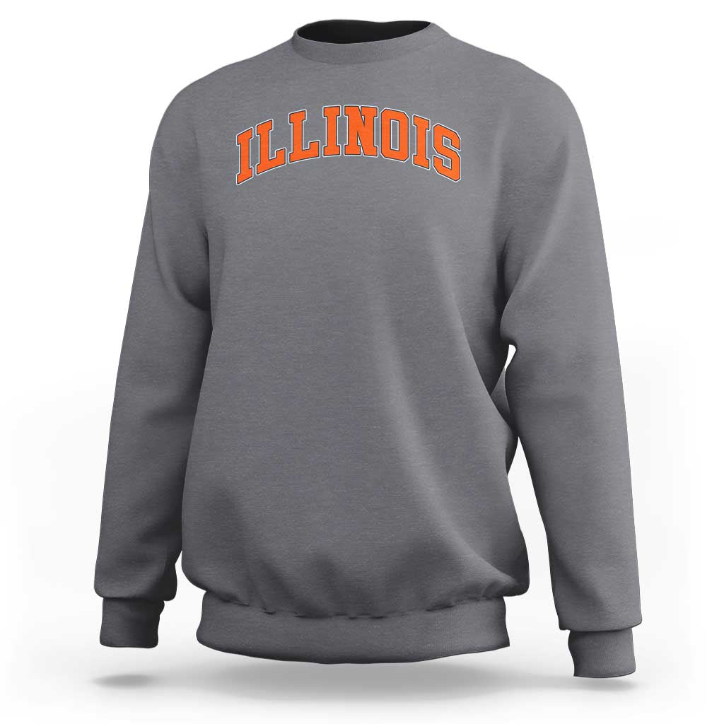 Illinois Sports Fan Sweatshirt Vintage Orange Blue Throwback Text IL State