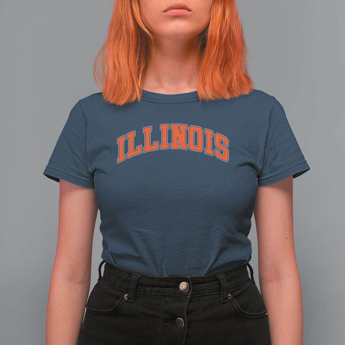 Illinois Sports Fan T Shirt For Women Vintage Orange Blue Throwback Text IL State