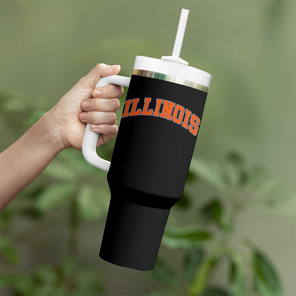 Illinois Sports Fan Tumbler With Handle Vintage Orange Blue Throwback Text IL State