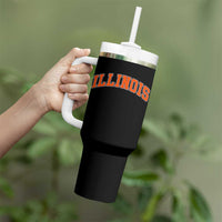 Illinois Sports Fan Tumbler With Handle Vintage Orange Blue Throwback Text IL State