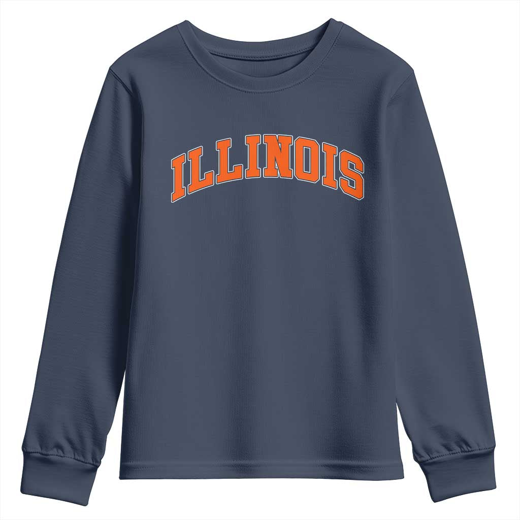 Illinois Sports Fan Youth Sweatshirt Vintage Orange Blue Throwback Text IL State