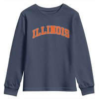 Illinois Sports Fan Youth Sweatshirt Vintage Orange Blue Throwback Text IL State