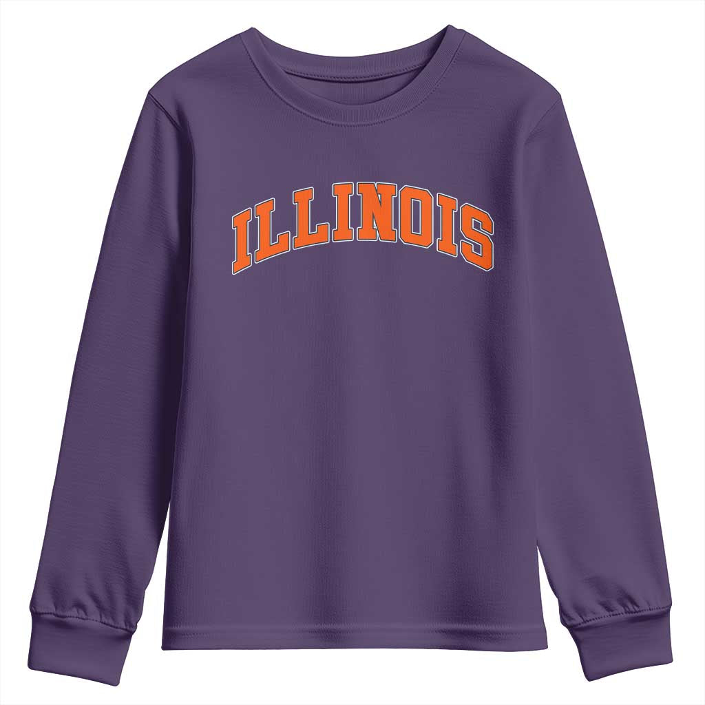 Illinois Sports Fan Youth Sweatshirt Vintage Orange Blue Throwback Text IL State