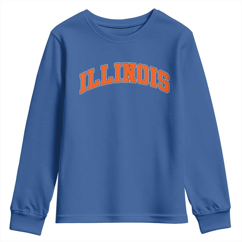 Illinois Sports Fan Youth Sweatshirt Vintage Orange Blue Throwback Text IL State