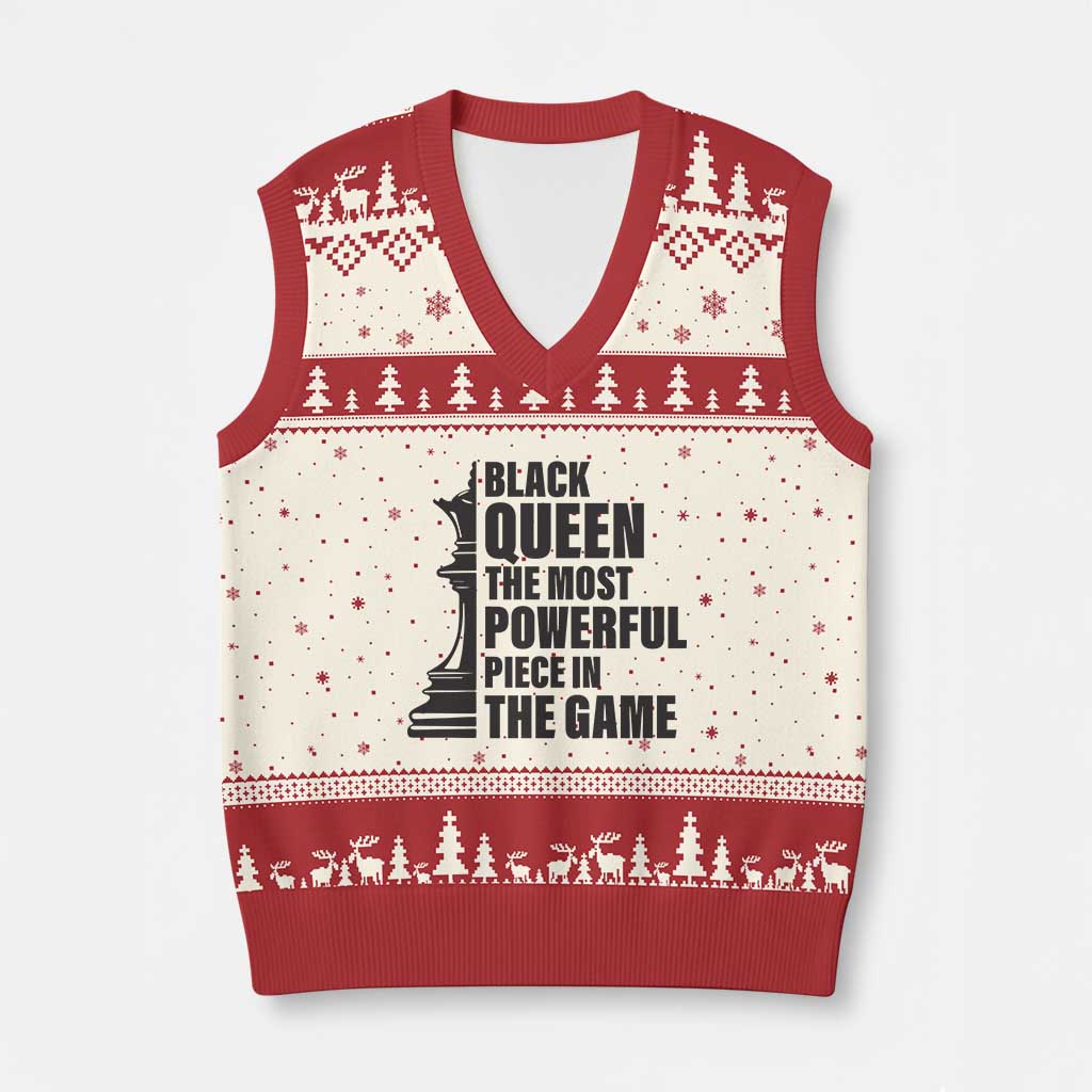 Chess Lover V-Neck Knit Sweater Vest Black Queen The Most Powerful Piece In The Game Checkmate