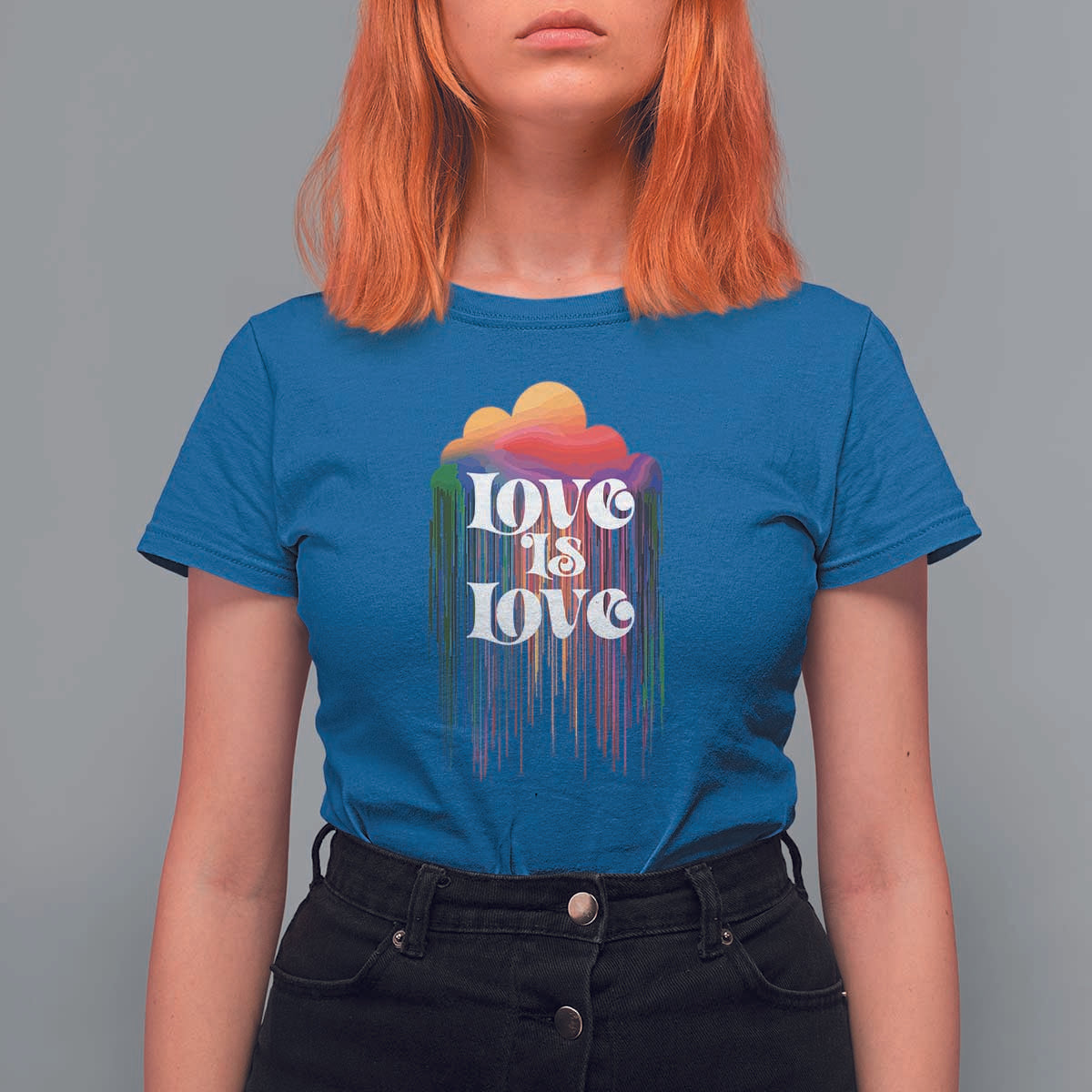 LGBTQ T Shirt For Women Love Is Love Pride Rainbow Cloud Rain Flag - Wonder Print Shop