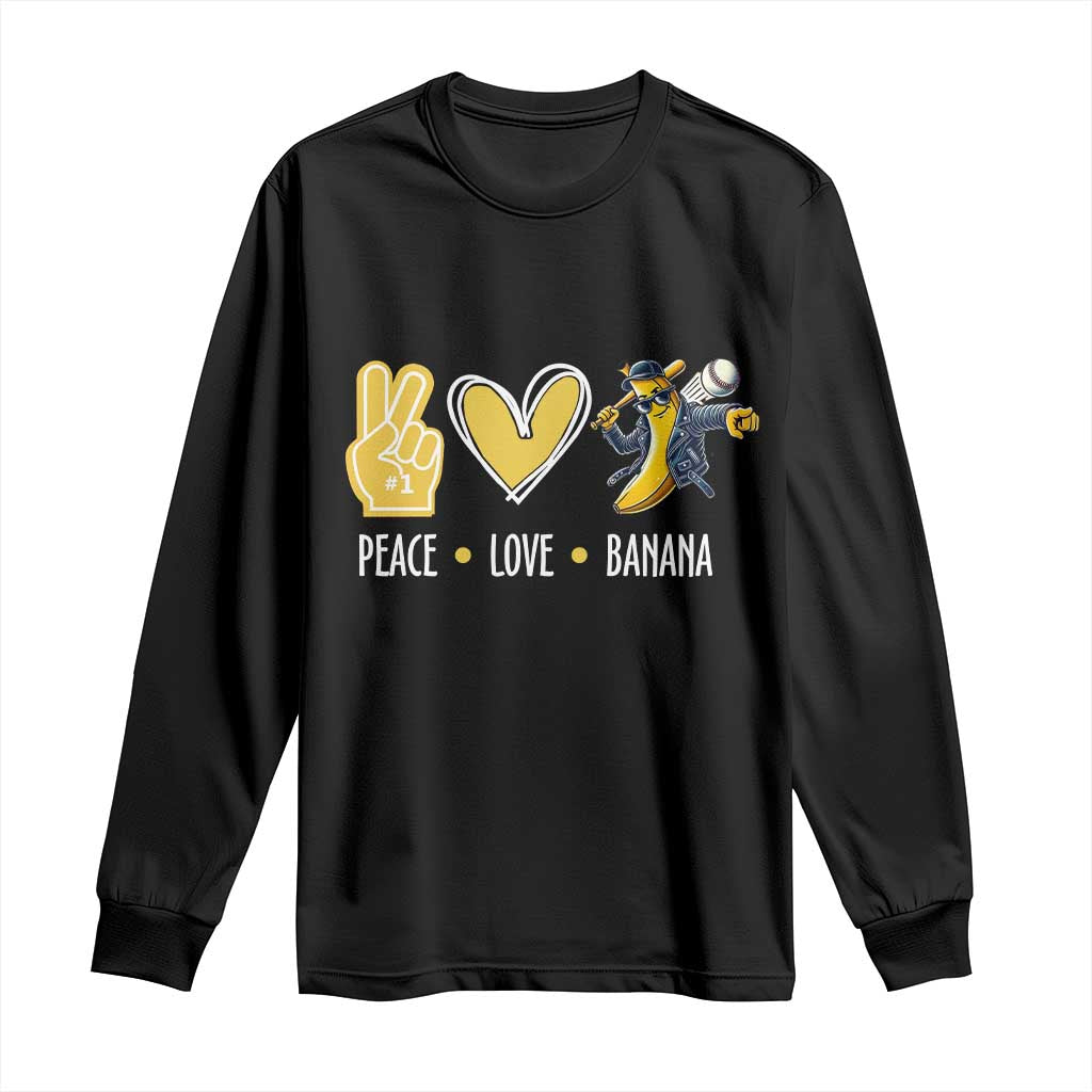 Funny Peace Love Banana Long Sleeve Shirt Cute Banana Peace Sign Heart - Wonder Print Shop