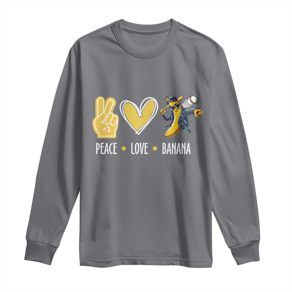 Funny Peace Love Banana Long Sleeve Shirt Cute Banana Peace Sign Heart - Wonder Print Shop