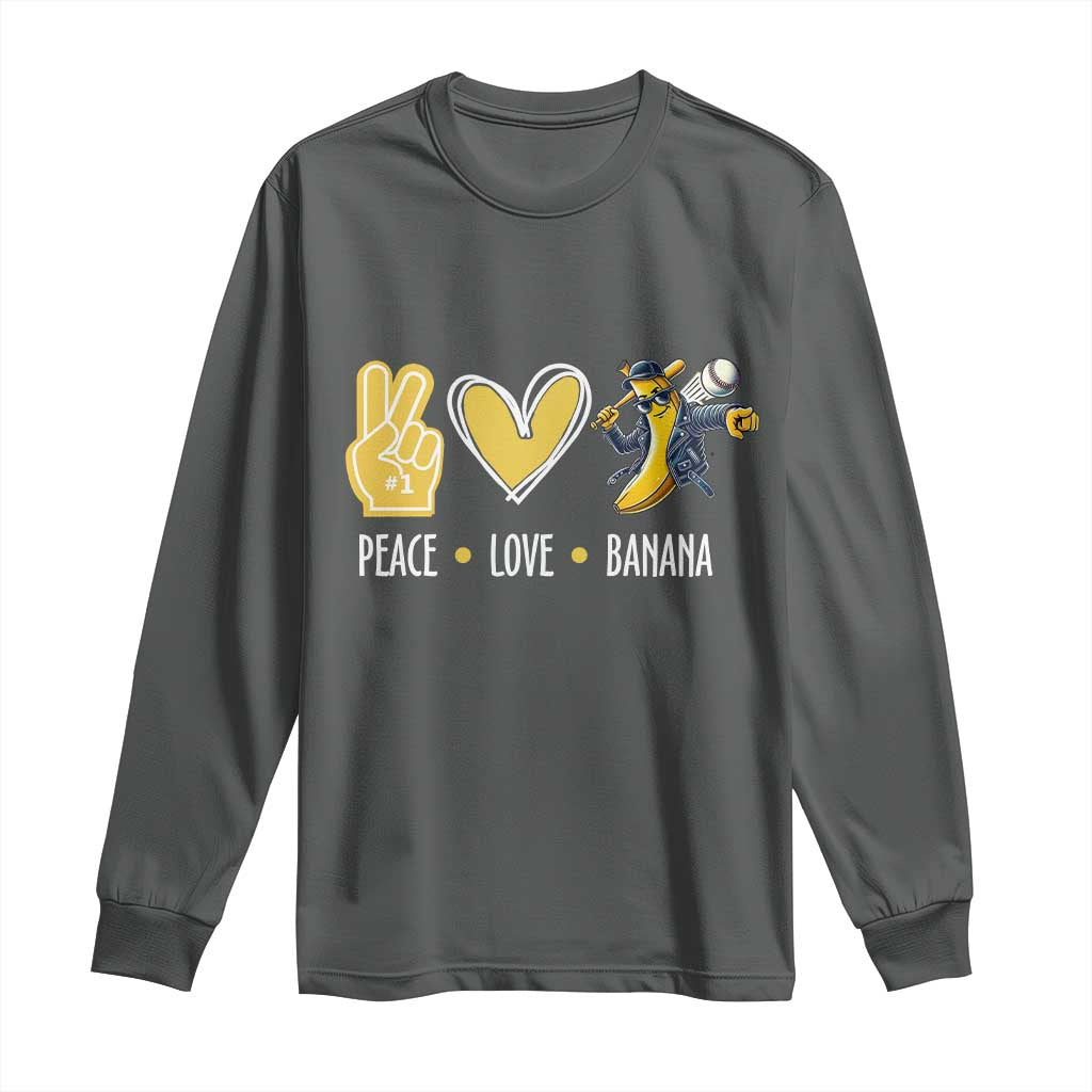 Funny Peace Love Banana Long Sleeve Shirt Cute Banana Peace Sign Heart - Wonder Print Shop