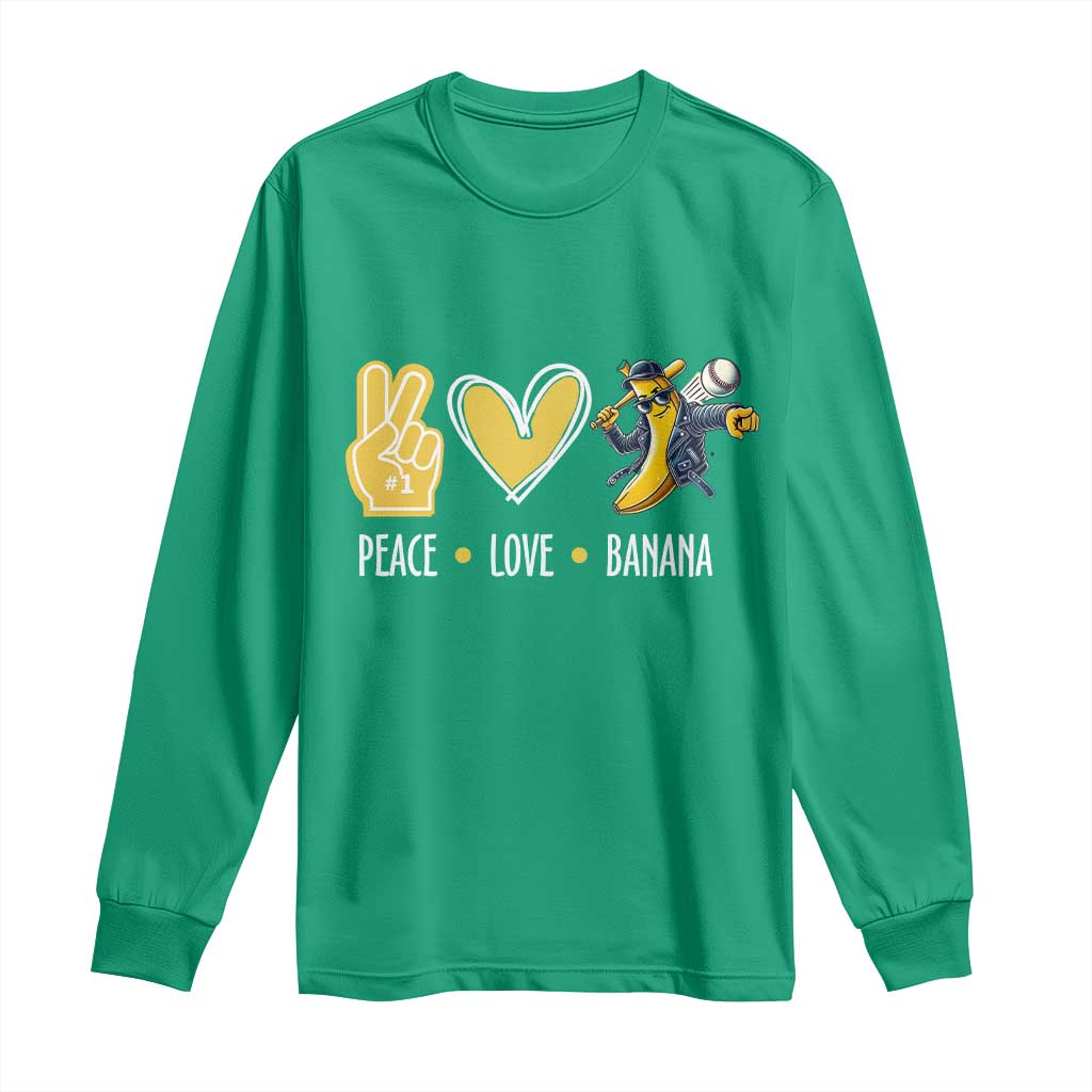 Funny Peace Love Banana Long Sleeve Shirt Cute Banana Peace Sign Heart - Wonder Print Shop