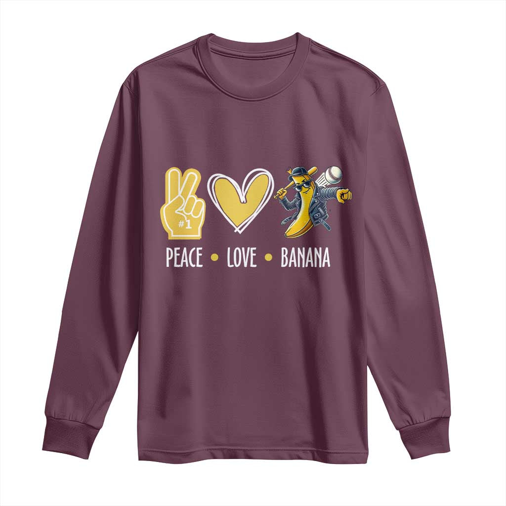 Funny Peace Love Banana Long Sleeve Shirt Cute Banana Peace Sign Heart - Wonder Print Shop