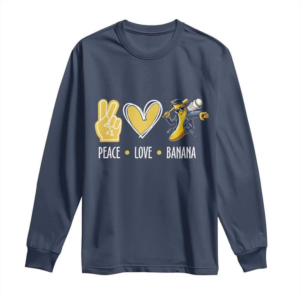 Funny Peace Love Banana Long Sleeve Shirt Cute Banana Peace Sign Heart - Wonder Print Shop