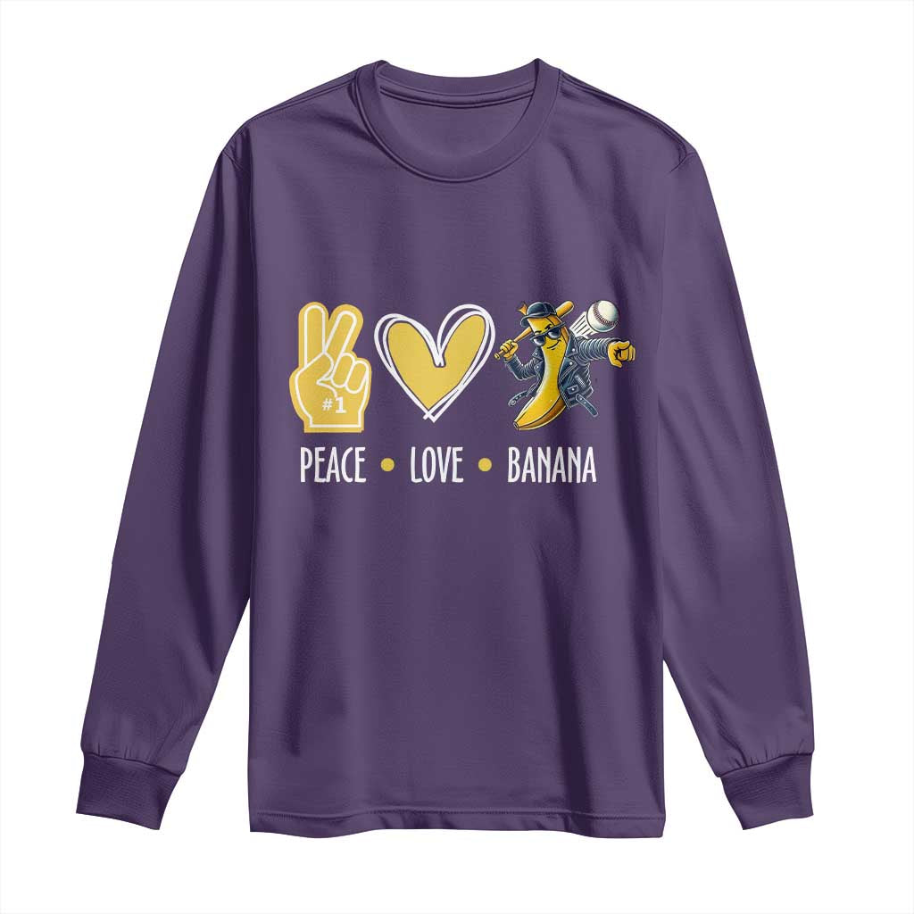 Funny Peace Love Banana Long Sleeve Shirt Cute Banana Peace Sign Heart - Wonder Print Shop