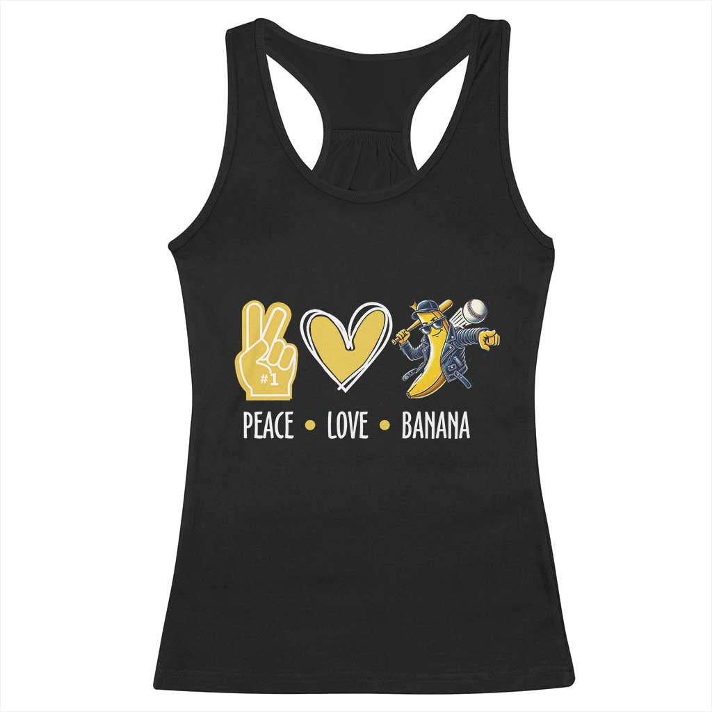 Funny Peace Love Banana Racerback Tank Top Cute Banana Peace Sign Heart - Wonder Print Shop