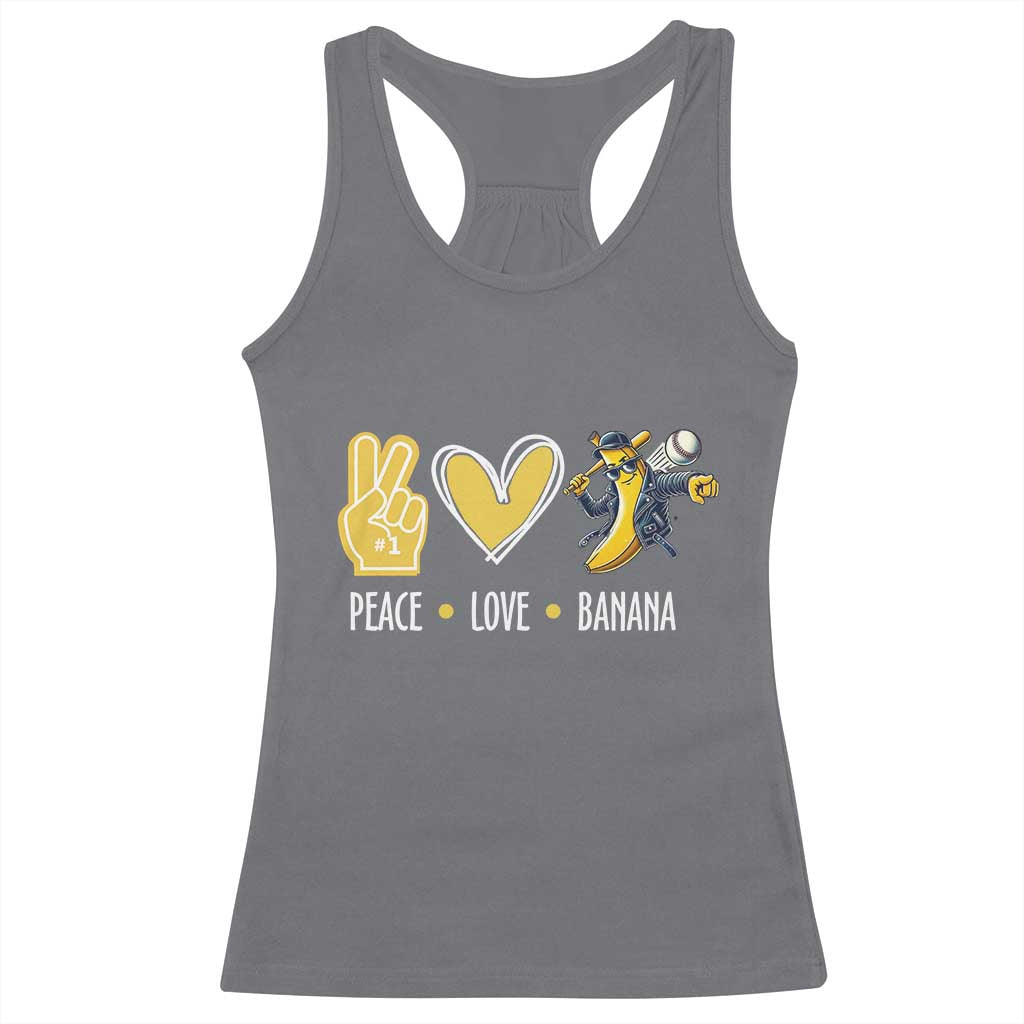 Funny Peace Love Banana Racerback Tank Top Cute Banana Peace Sign Heart - Wonder Print Shop