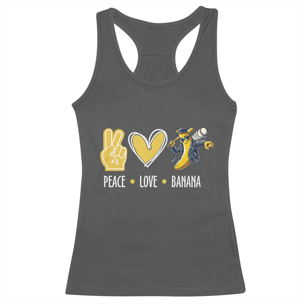 Funny Peace Love Banana Racerback Tank Top Cute Banana Peace Sign Heart - Wonder Print Shop