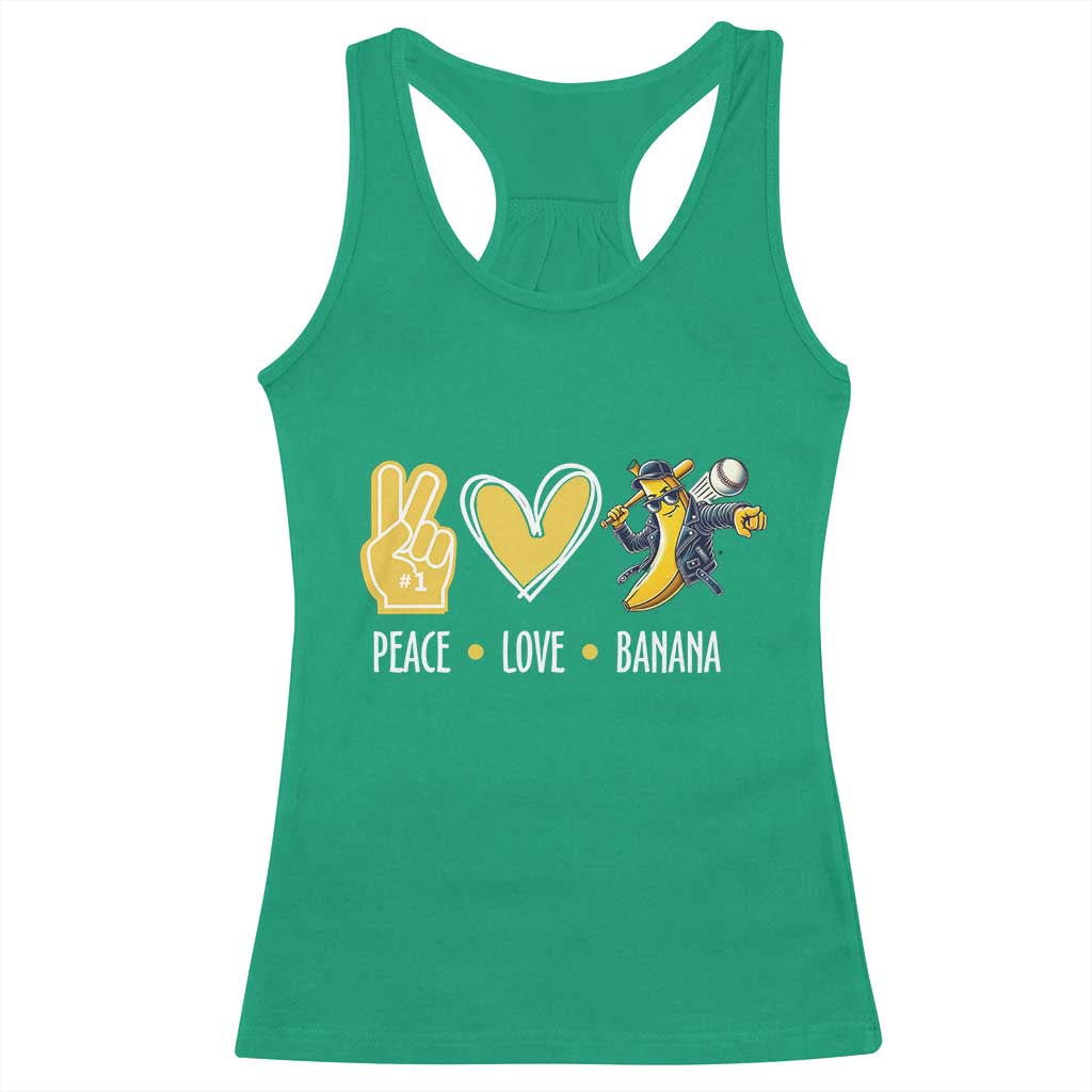 Funny Peace Love Banana Racerback Tank Top Cute Banana Peace Sign Heart - Wonder Print Shop