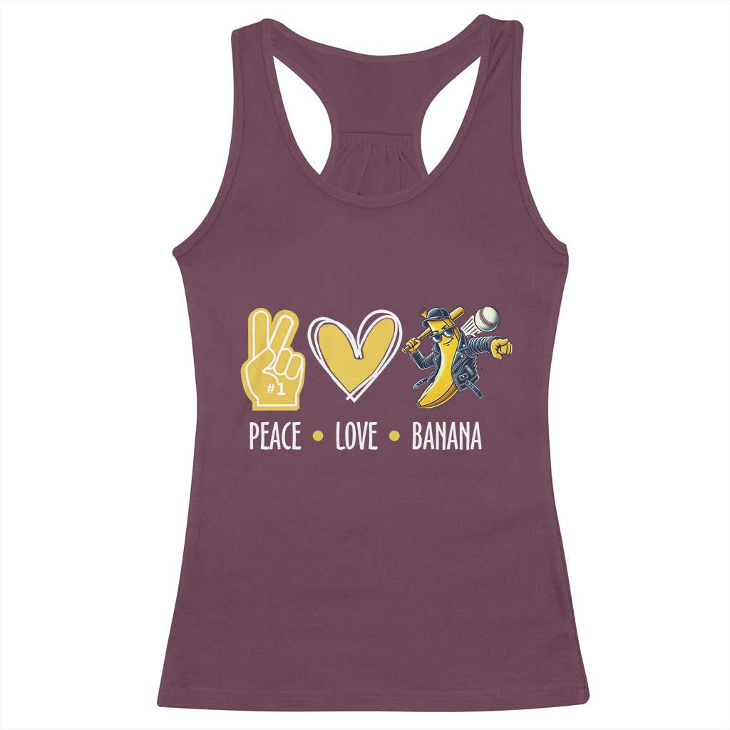 Funny Peace Love Banana Racerback Tank Top Cute Banana Peace Sign Heart - Wonder Print Shop