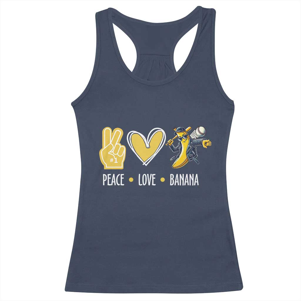 Funny Peace Love Banana Racerback Tank Top Cute Banana Peace Sign Heart - Wonder Print Shop