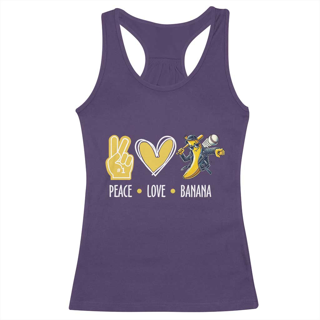 Funny Peace Love Banana Racerback Tank Top Cute Banana Peace Sign Heart - Wonder Print Shop