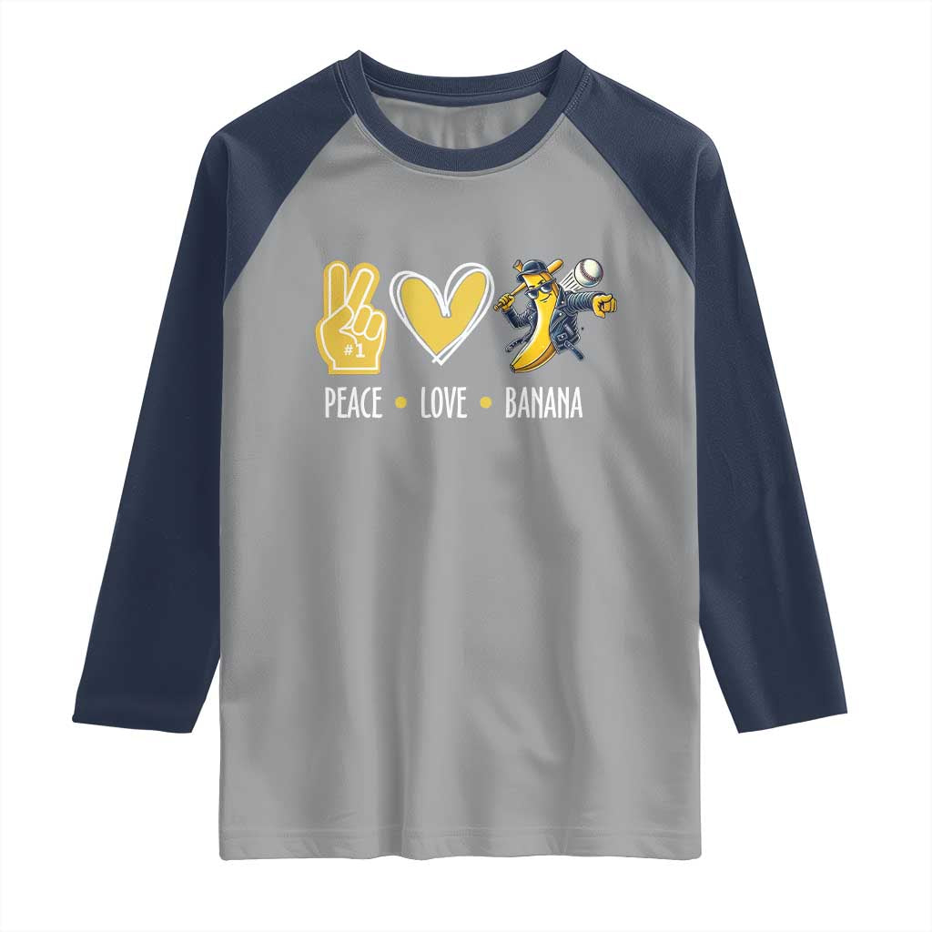 Funny Peace Love Banana Raglan Shirt Cute Banana Peace Sign Heart - Wonder Print Shop