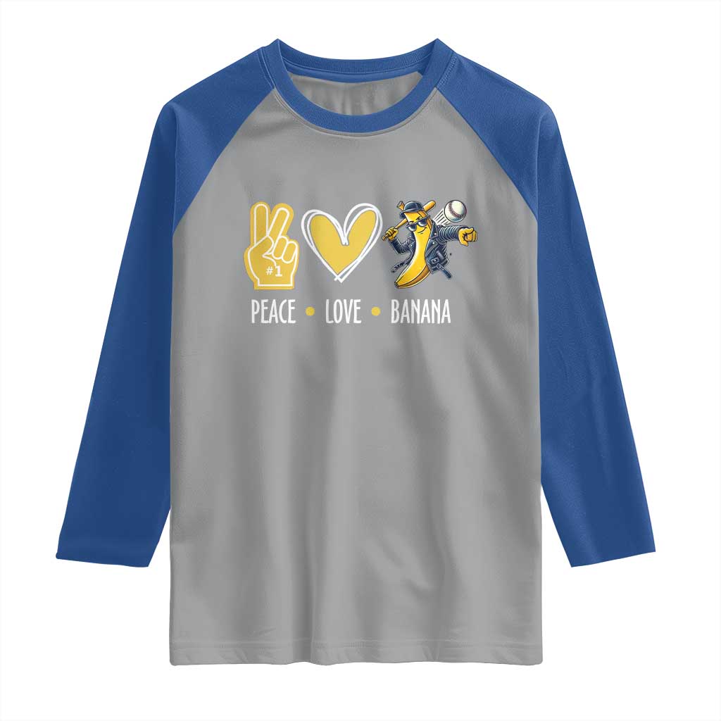 Funny Peace Love Banana Raglan Shirt Cute Banana Peace Sign Heart - Wonder Print Shop