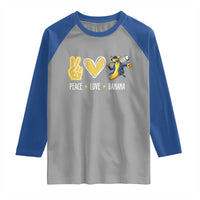Funny Peace Love Banana Raglan Shirt Cute Banana Peace Sign Heart - Wonder Print Shop