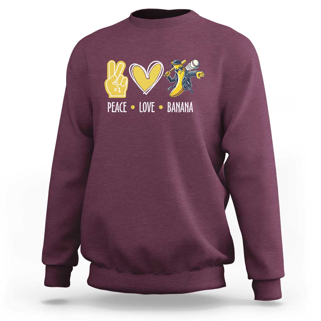 Funny Peace Love Banana Sweatshirt Cute Banana Peace Sign Heart - Wonder Print Shop