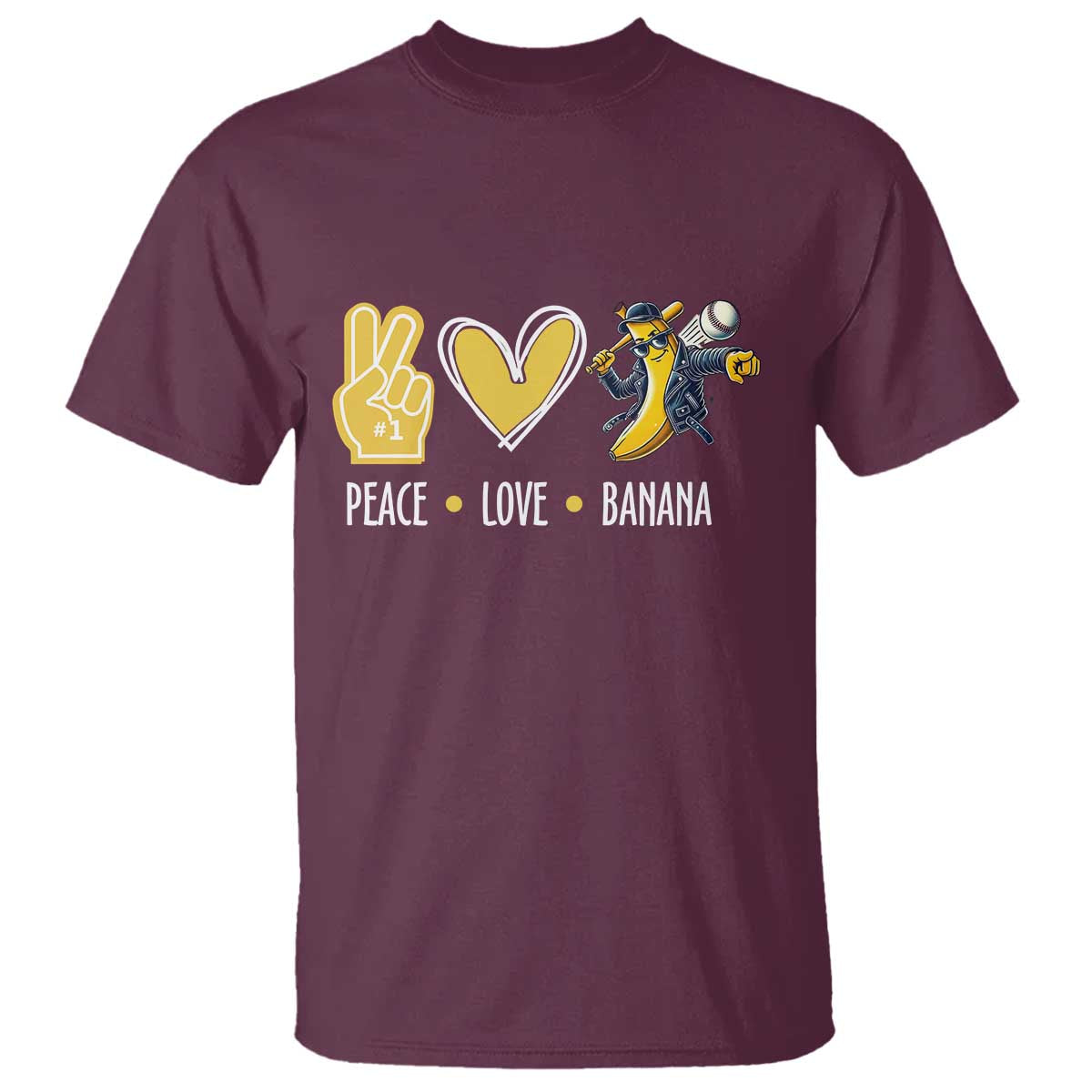 Funny Peace Love Banana T Shirt Cute Banana Peace Sign Heart - Wonder Print Shop