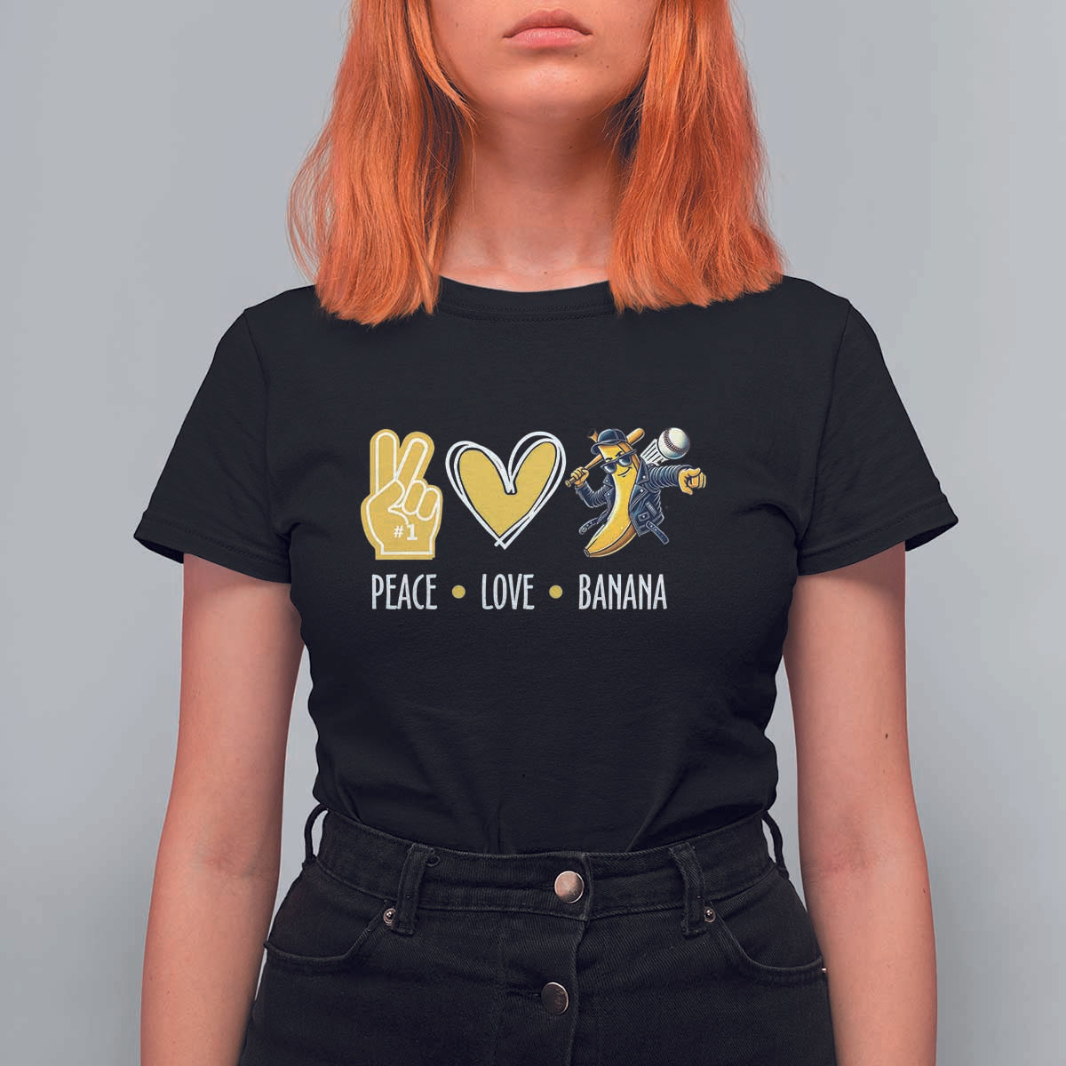 Funny Peace Love Banana T Shirt For Women Cute Banana Peace Sign Heart - Wonder Print Shop