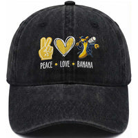 Funny Peace Love Banana Washed Cotton Baseball Cap Cute Banana Peace Sign Heart