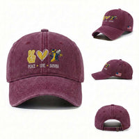 Funny Peace Love Banana Washed Cotton Baseball Cap Cute Banana Peace Sign Heart