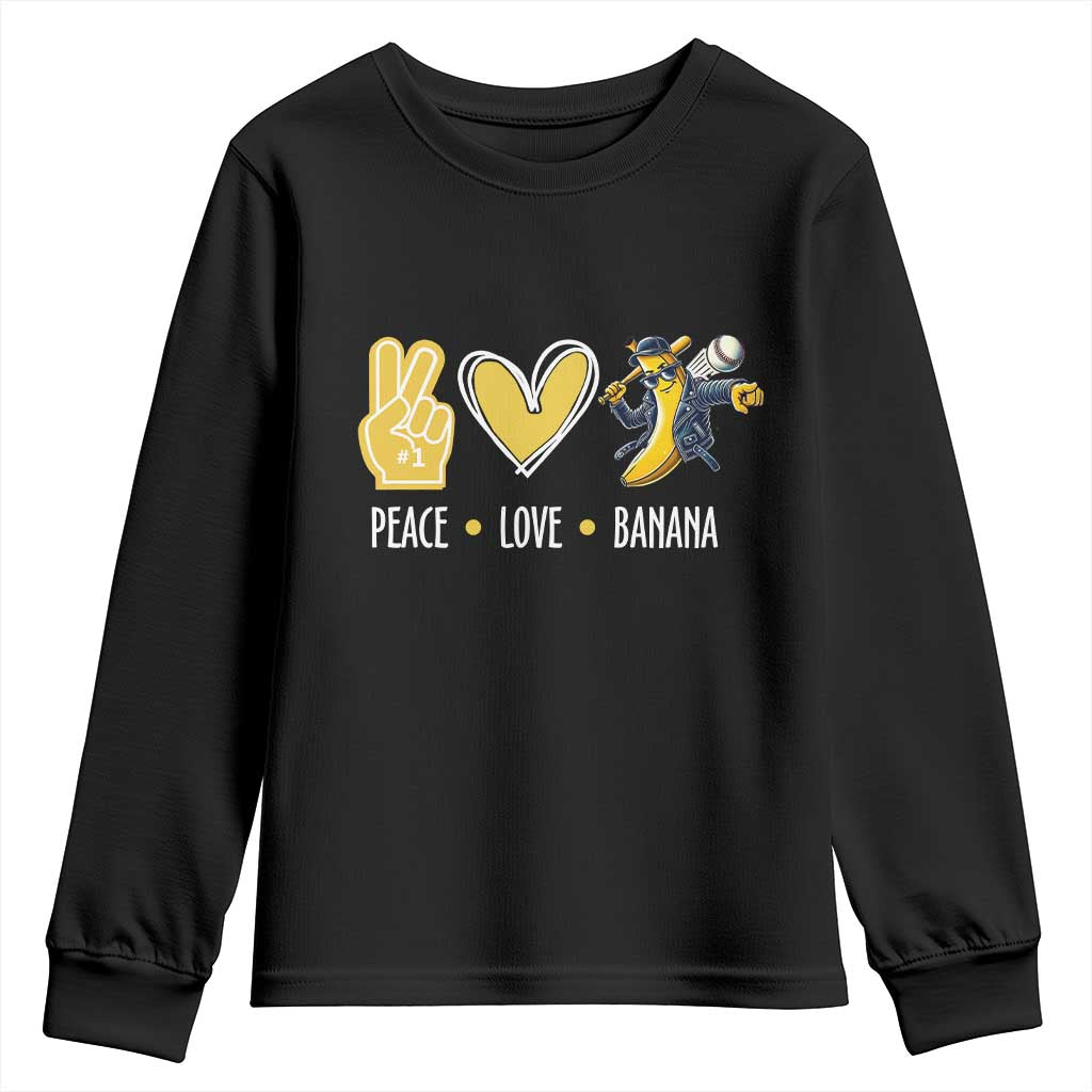 Funny Peace Love Banana Youth Sweatshirt Cute Banana Peace Sign Heart - Wonder Print Shop