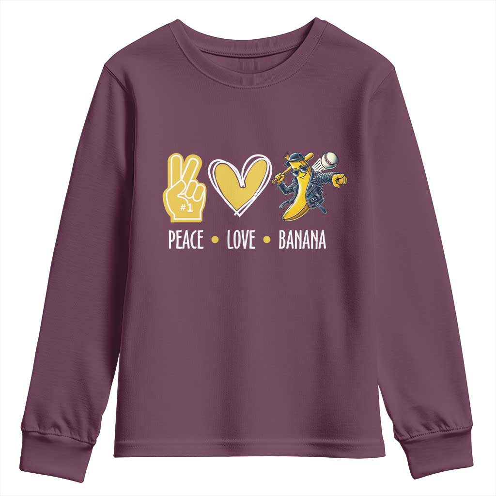 Funny Peace Love Banana Youth Sweatshirt Cute Banana Peace Sign Heart - Wonder Print Shop