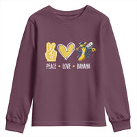 Funny Peace Love Banana Youth Sweatshirt Cute Banana Peace Sign Heart - Wonder Print Shop