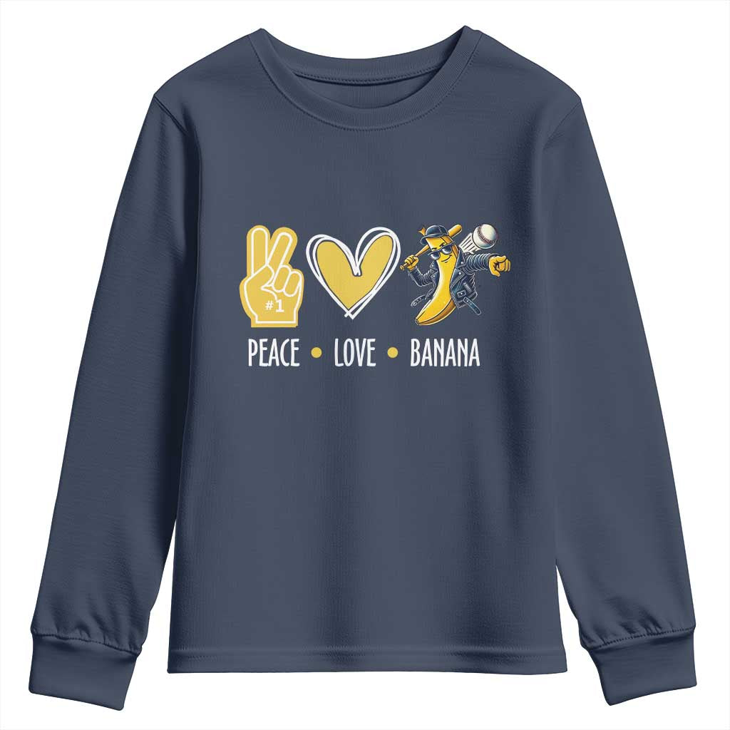 Funny Peace Love Banana Youth Sweatshirt Cute Banana Peace Sign Heart - Wonder Print Shop