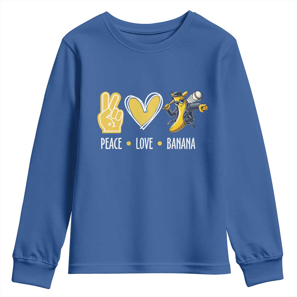 Funny Peace Love Banana Youth Sweatshirt Cute Banana Peace Sign Heart - Wonder Print Shop