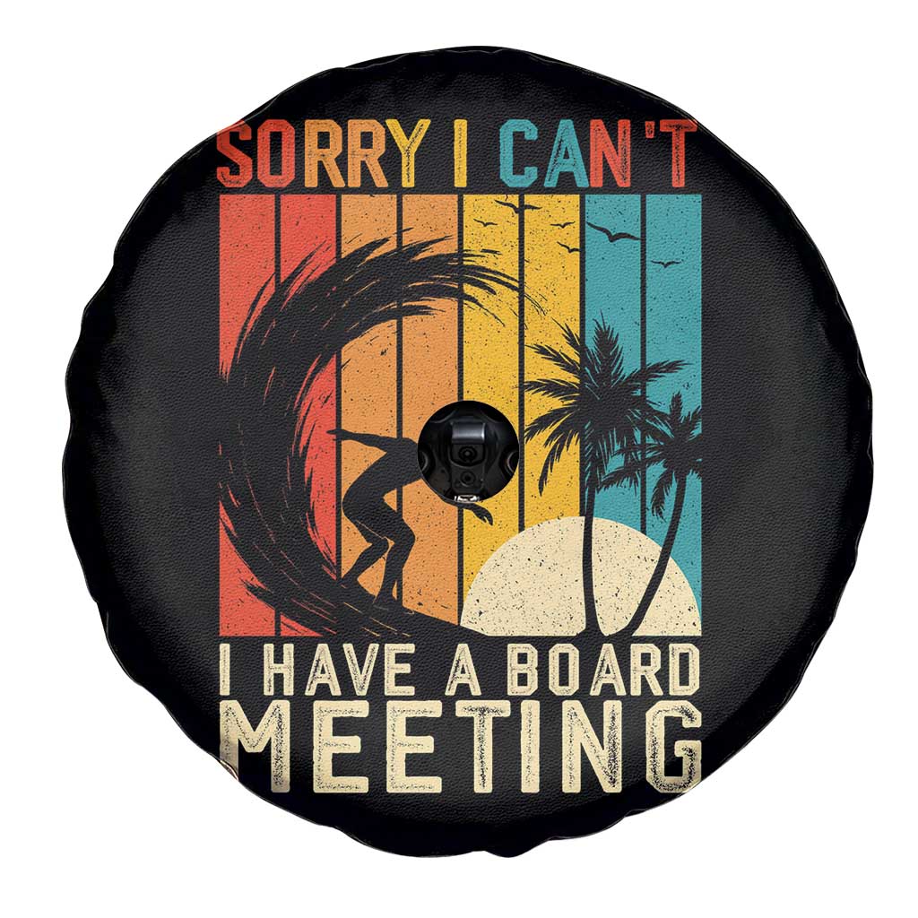 Funny Surfing Lover Spare Tire Cover Sorry I Cant I Have A Board Meeting Surfer - Wonder Print Shop