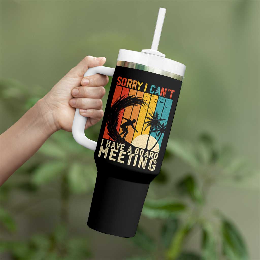Funny Surfing Lover Tumbler With Handle Sorry I Cant I Have A Board Meeting Surfer - Wonder Print Shop