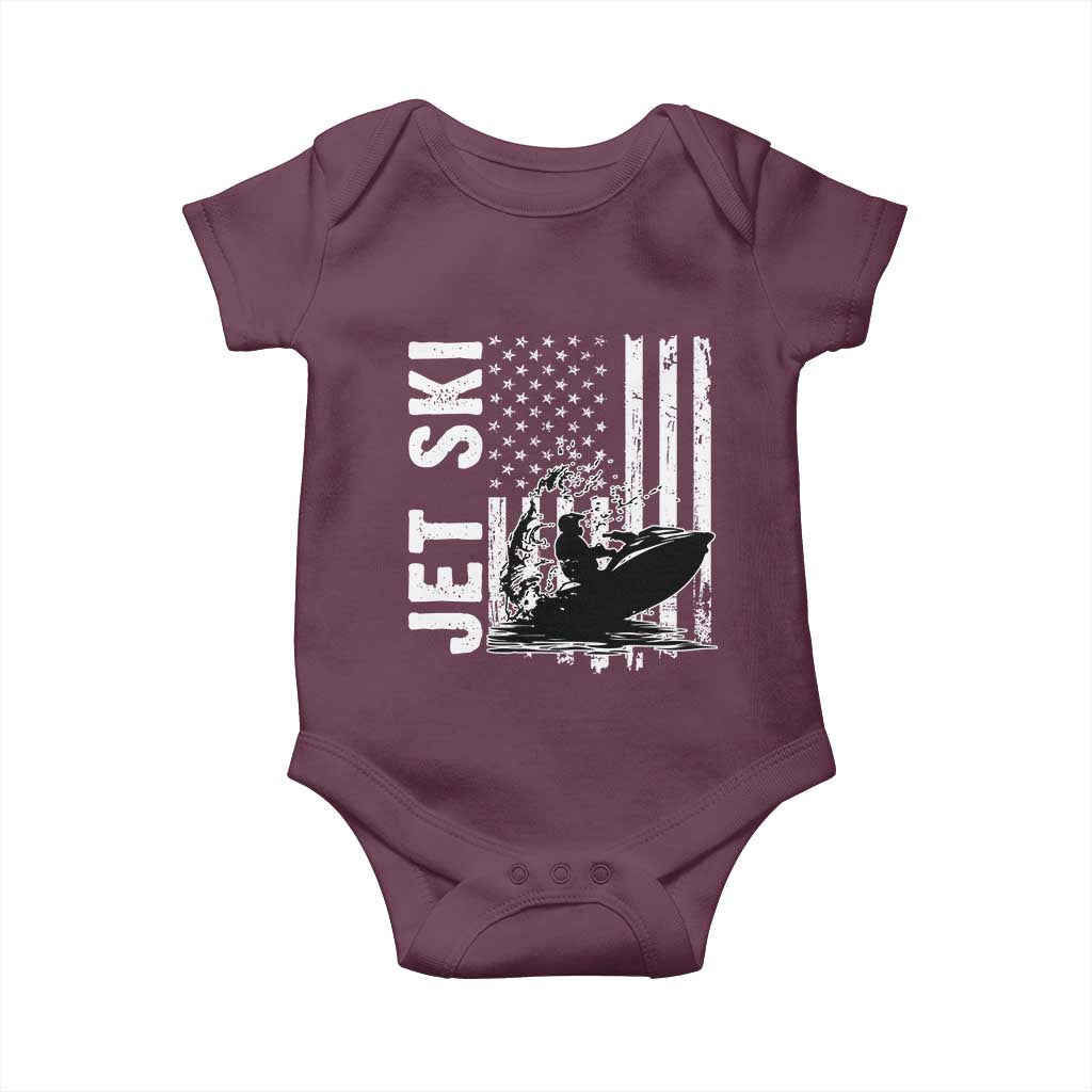 Jet Ski Lover Baby Onesie Vintage Ski Rider American Flag Water Sport - Wonder Print Shop