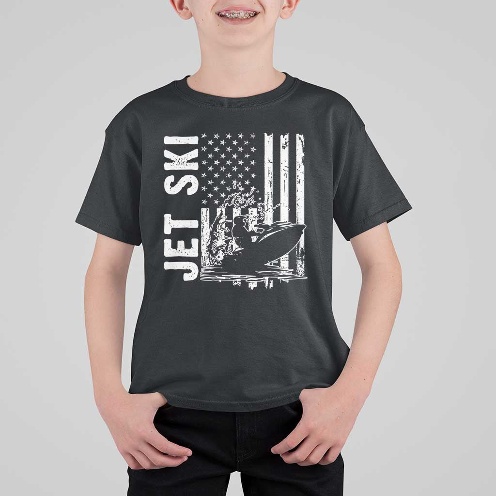 Jet Ski Lover T Shirt For Kid Vintage Ski Rider American Flag Water Sport - Wonder Print Shop