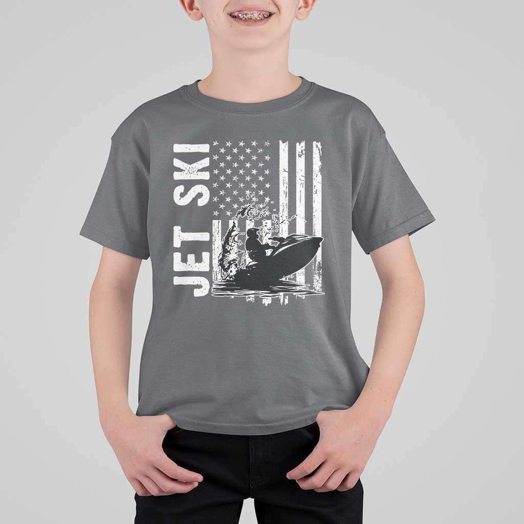 Jet Ski Lover T Shirt For Kid Vintage Ski Rider American Flag Water Sport - Wonder Print Shop